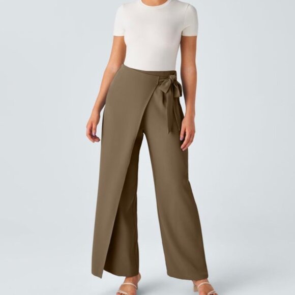 Halara High Waisted Tie Side Invisible Zipper Wide Leg Work Pants Sz Large Lead - Picture 1 of 12